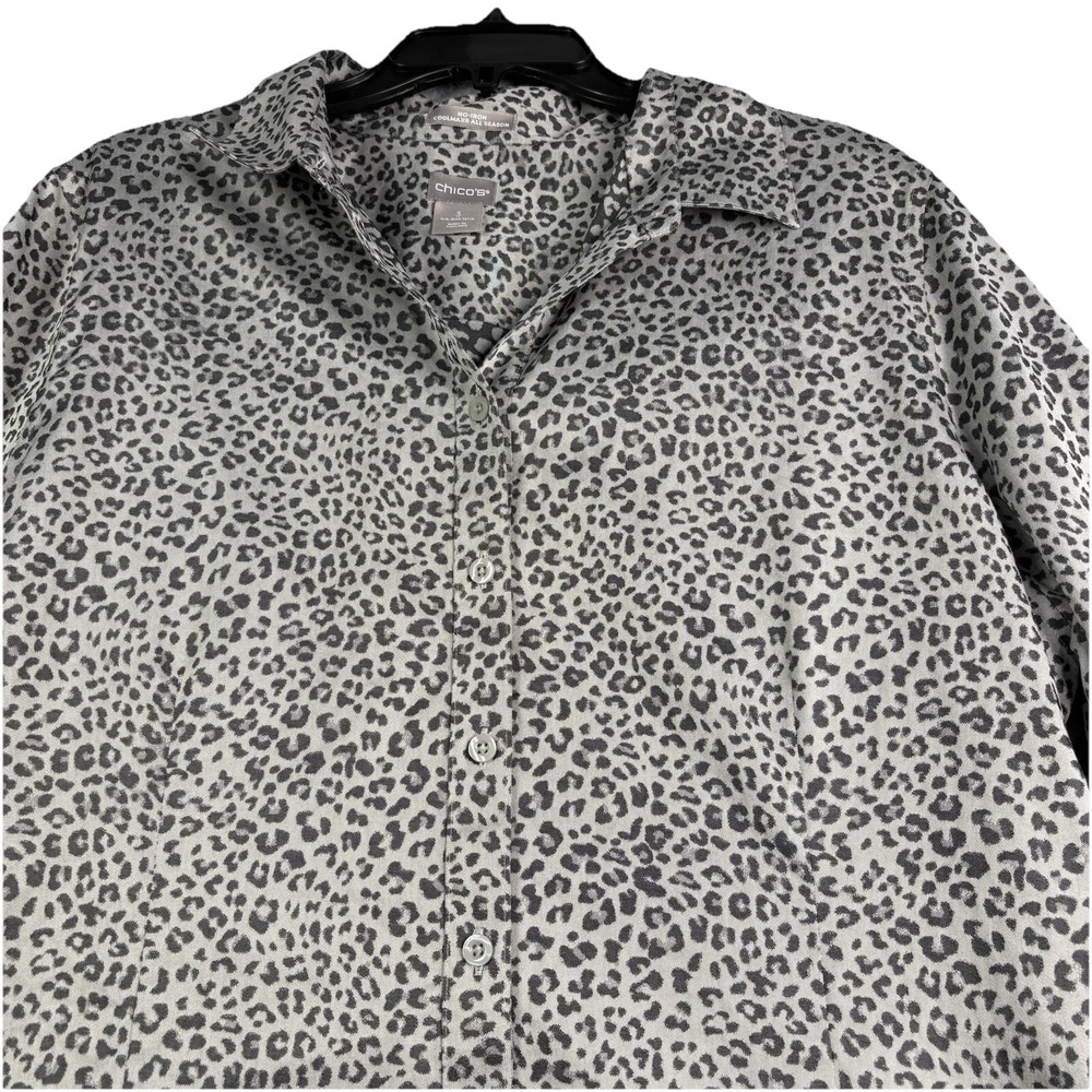 Chicos 3 Button Up Top Women's Size16/18 Animal Print No Iron Coolmax